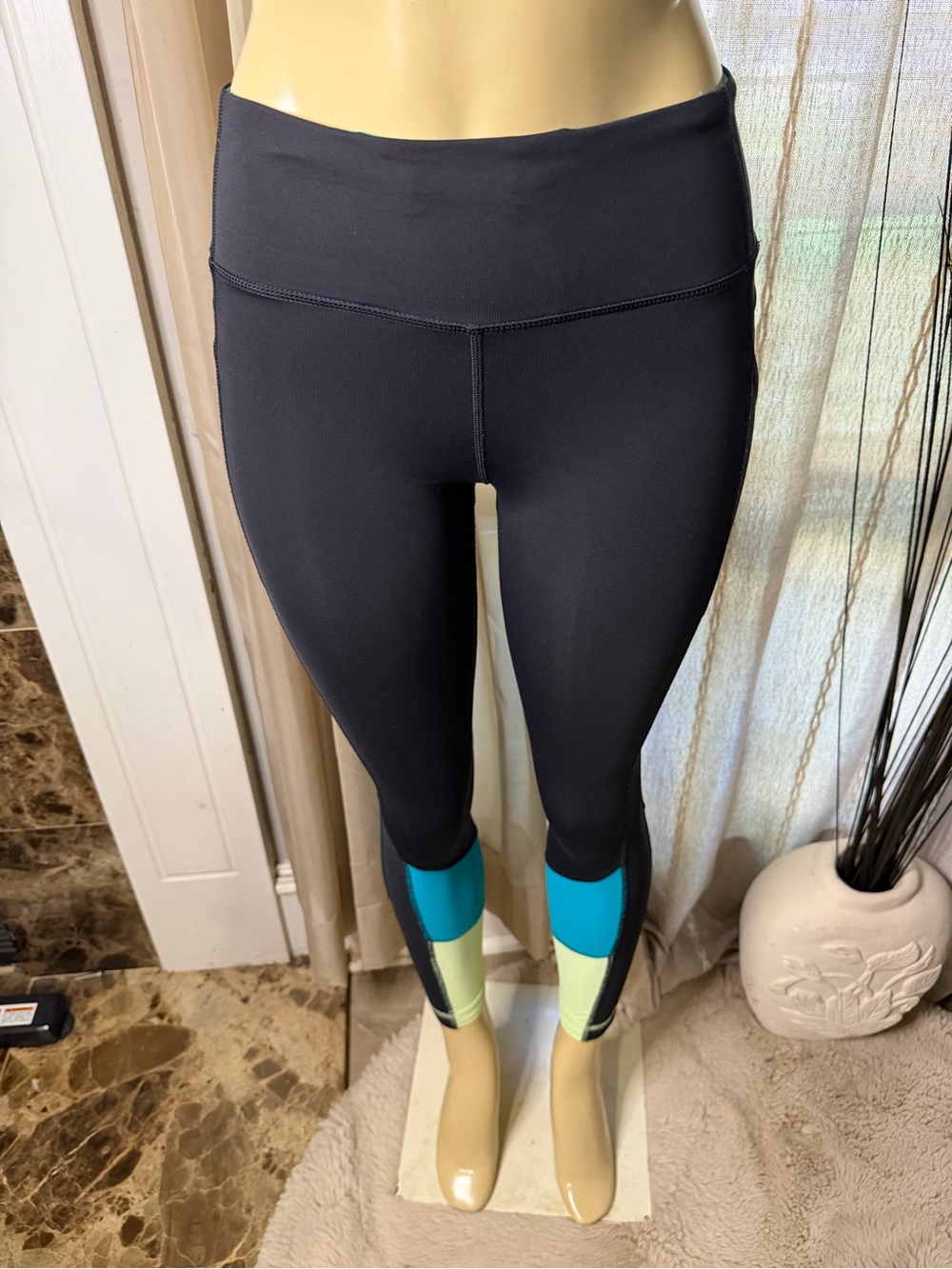lululemon athletica Black Leggings with Teal and Lime Panels